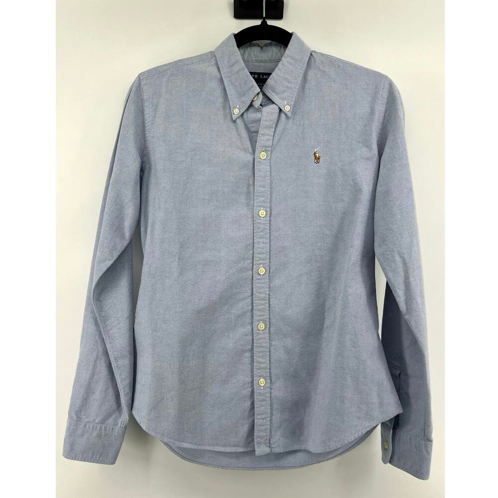 Ralph Lauren Classic Fit Button Down Shirt Women's Size 8 Blue Preppy Academia
